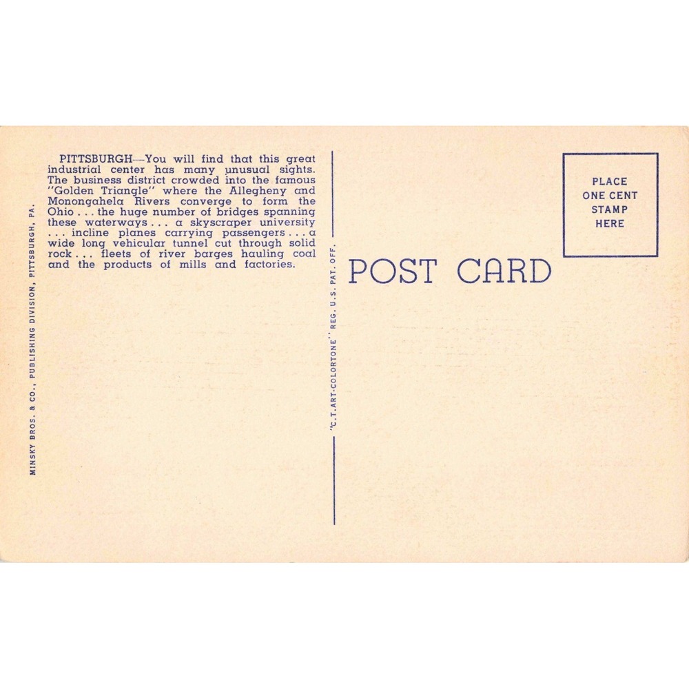 Vintage Greetings from Pittsburgh Penna Linen Large Letter Postcard Minsky Bros - Picture 2 of 2